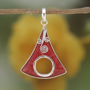 Red Coral Silver Pendant Bali Jewelry