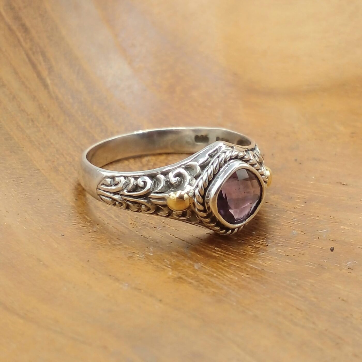 Traditional Bali Silver Gold Gemstone Ring R670GRQW155