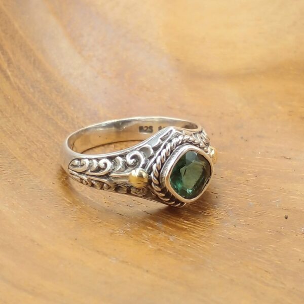 Traditional Bali Silver Gold Gemstone Ring R670GRQW155