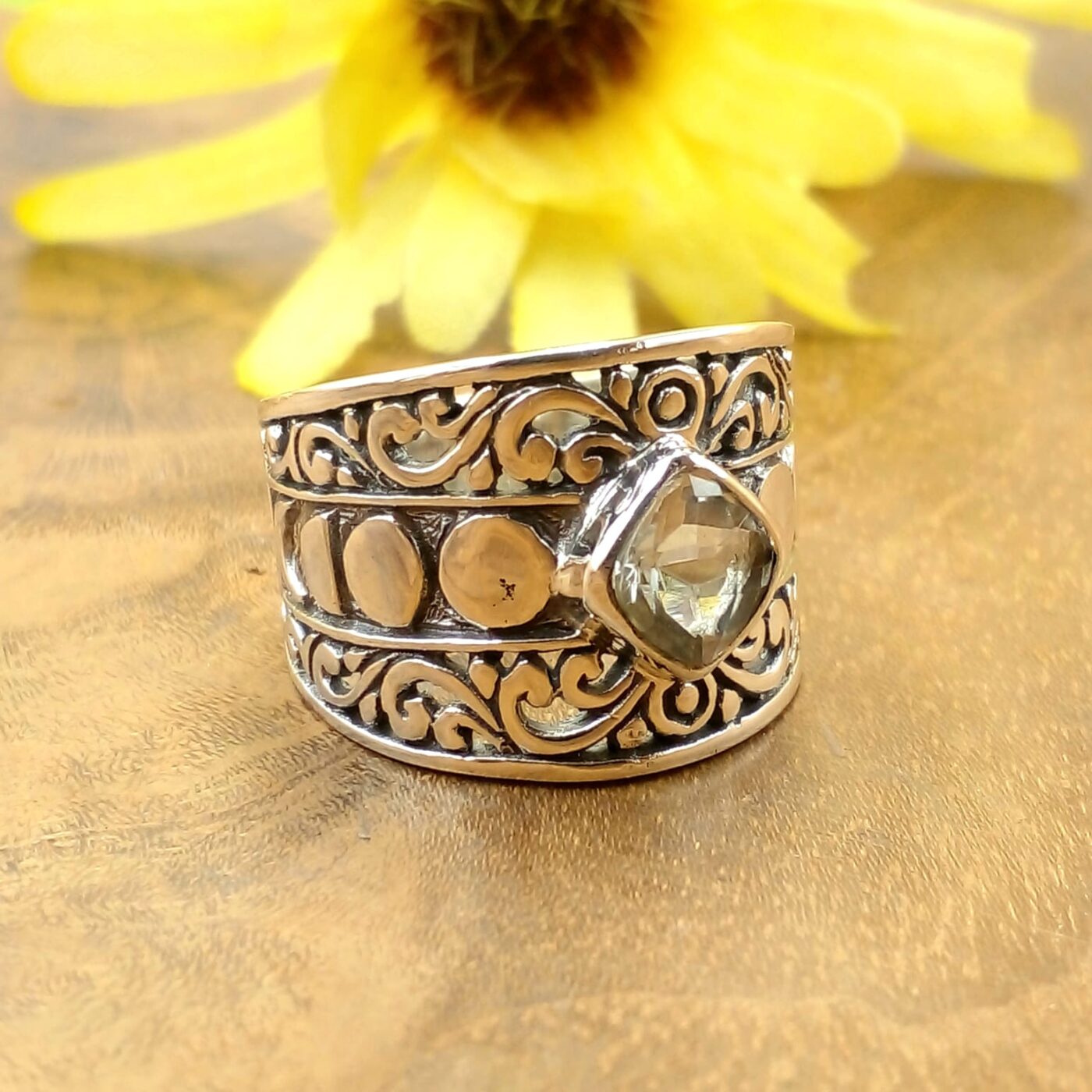 Bali Silver Gemstone Ring R641GAMW155