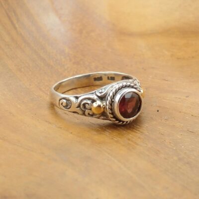 Sterling Silver Bali Ring With Gold And Gem R671TQSW155