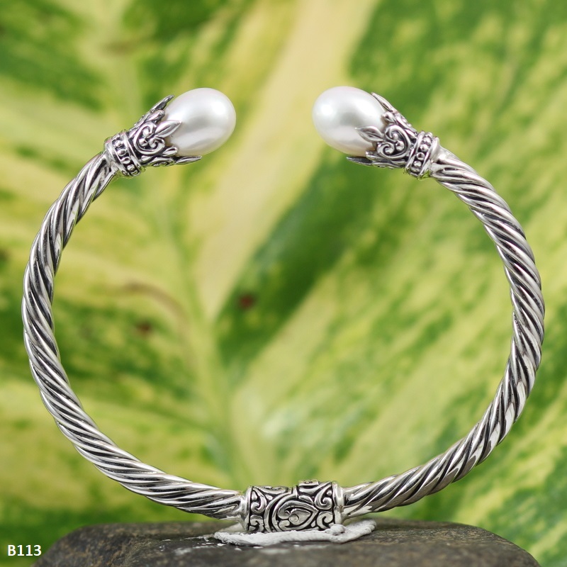 bali silver bracelets with pearl oxidized