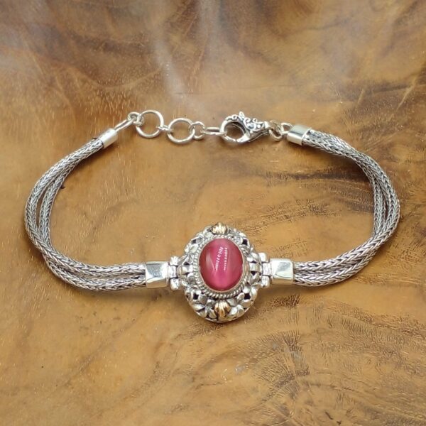 Bali silver bracelets with gemstone and gold accent