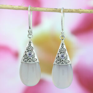 bali silver earrings with big pear shape gems