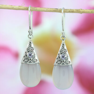 bali silver earrings with big pear shape gems