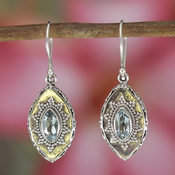 classic bali silver earrings with blue topaz