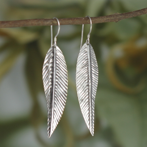 bali feather silver earrings