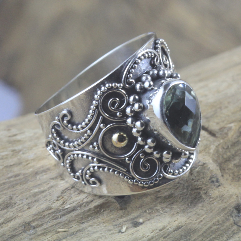 Bali Artisan Silver Gemstone Gold Ring R325AMYW225