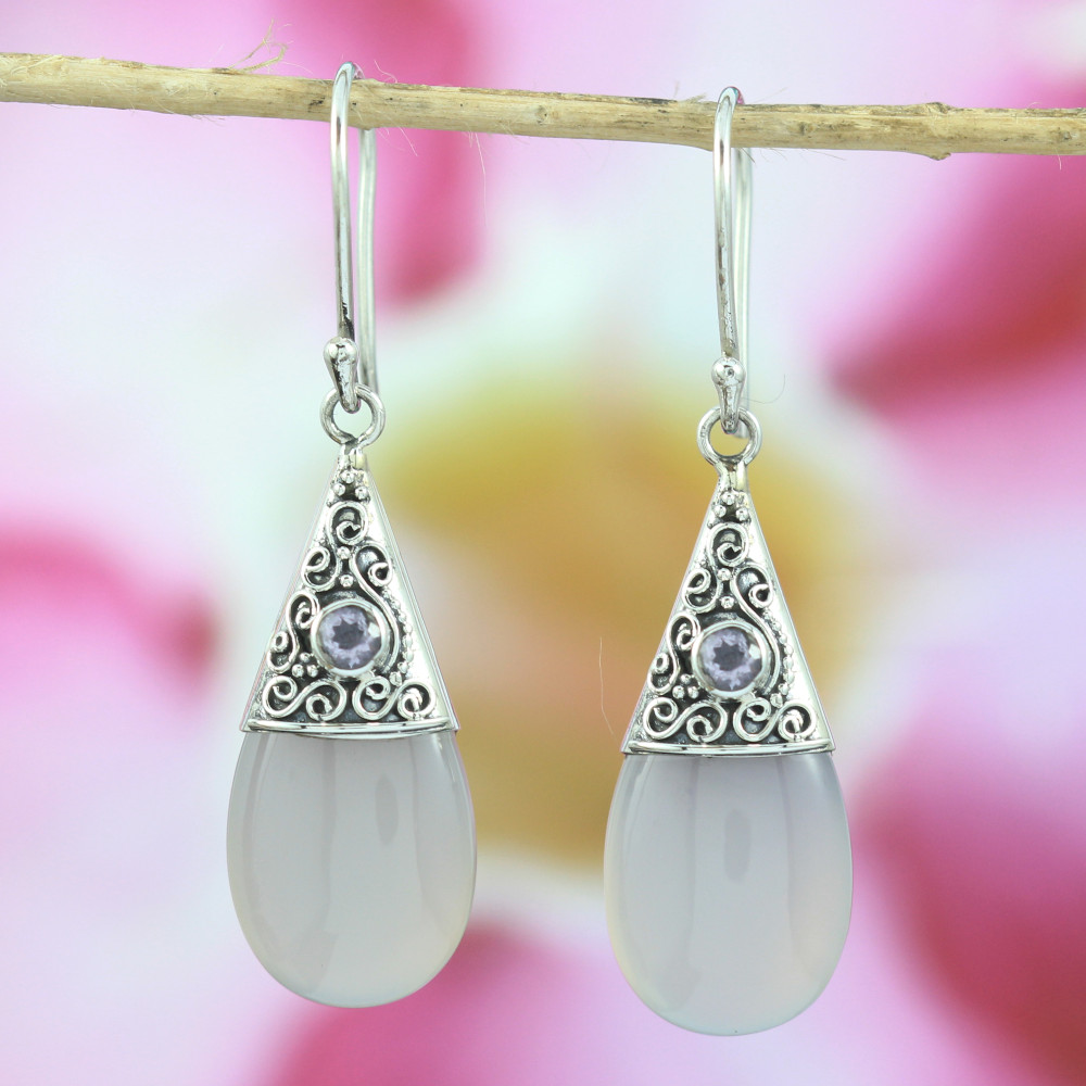 White Chalcedony Bali Earrings
