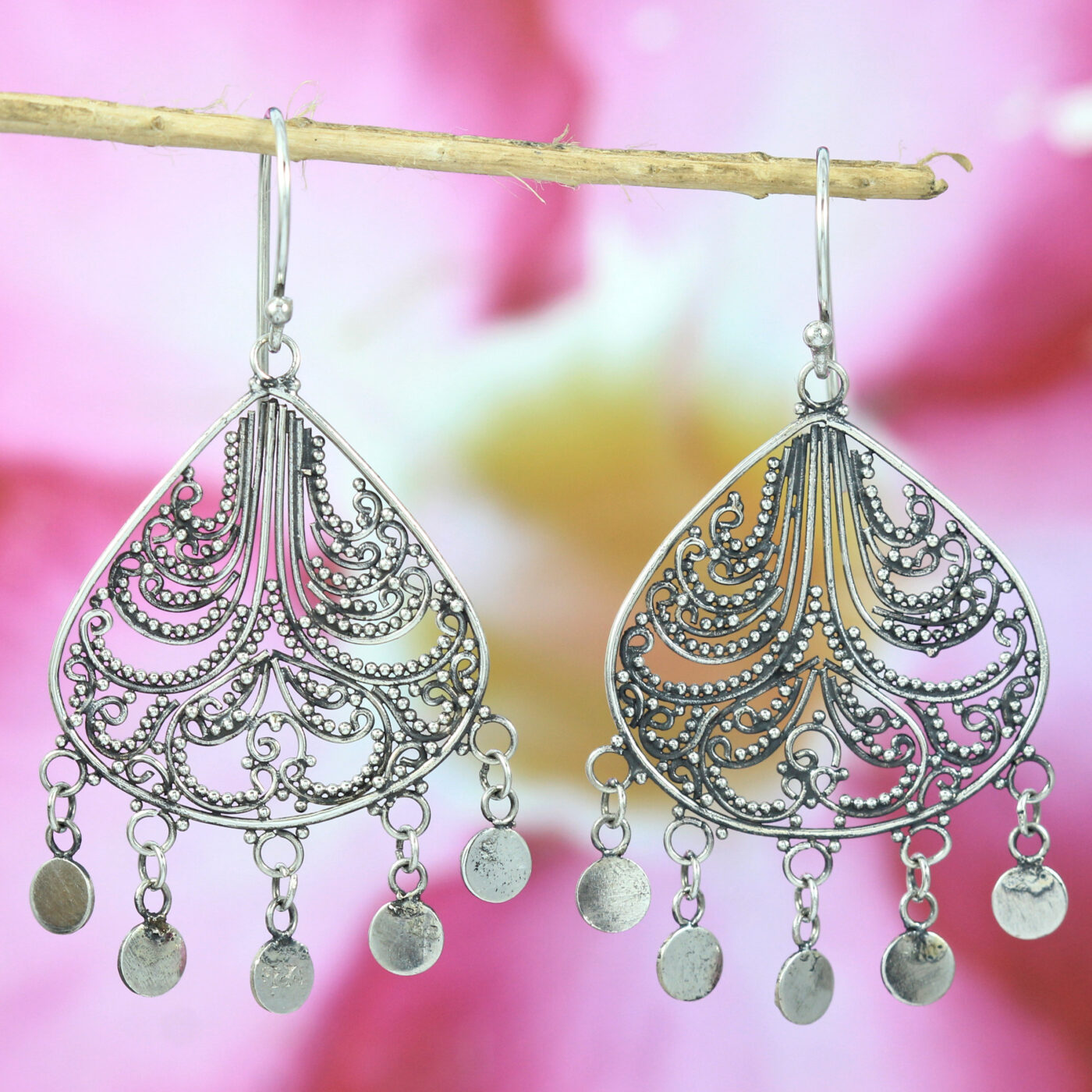 Filigree Sterling Silver Earrings E044W125