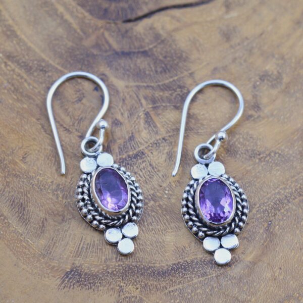 Bali Silver Amethyst Earrings E059AMYW105 - Image 2