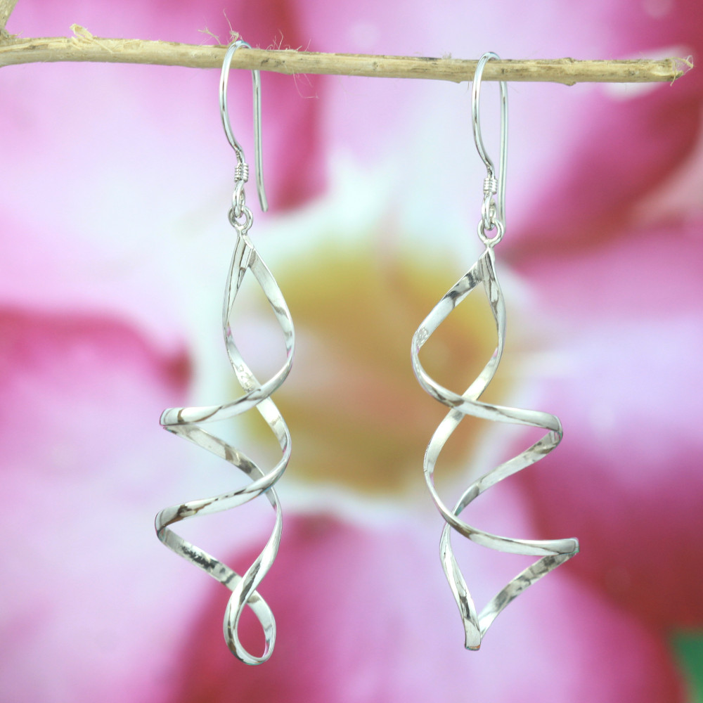 Plain Silver Spiral Earrings Bali