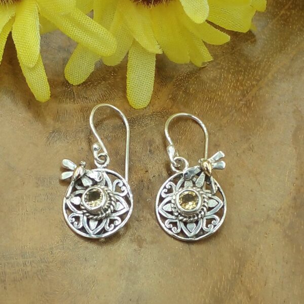 Bali Silver Gemstone Earrings E1735GRTW165 - Image 2