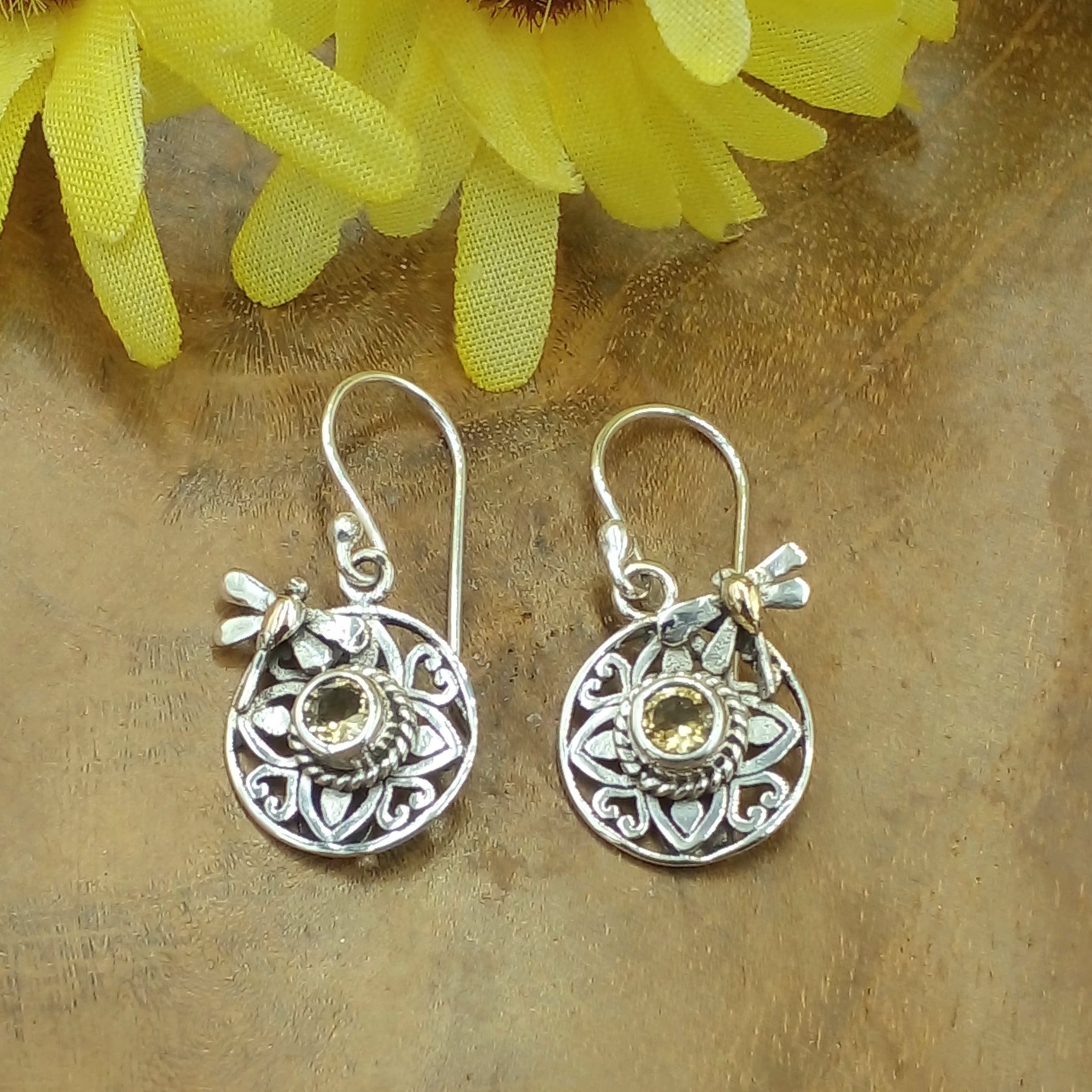Bali Silver Gemstone Earrings E1735GRTW165 - Image 2