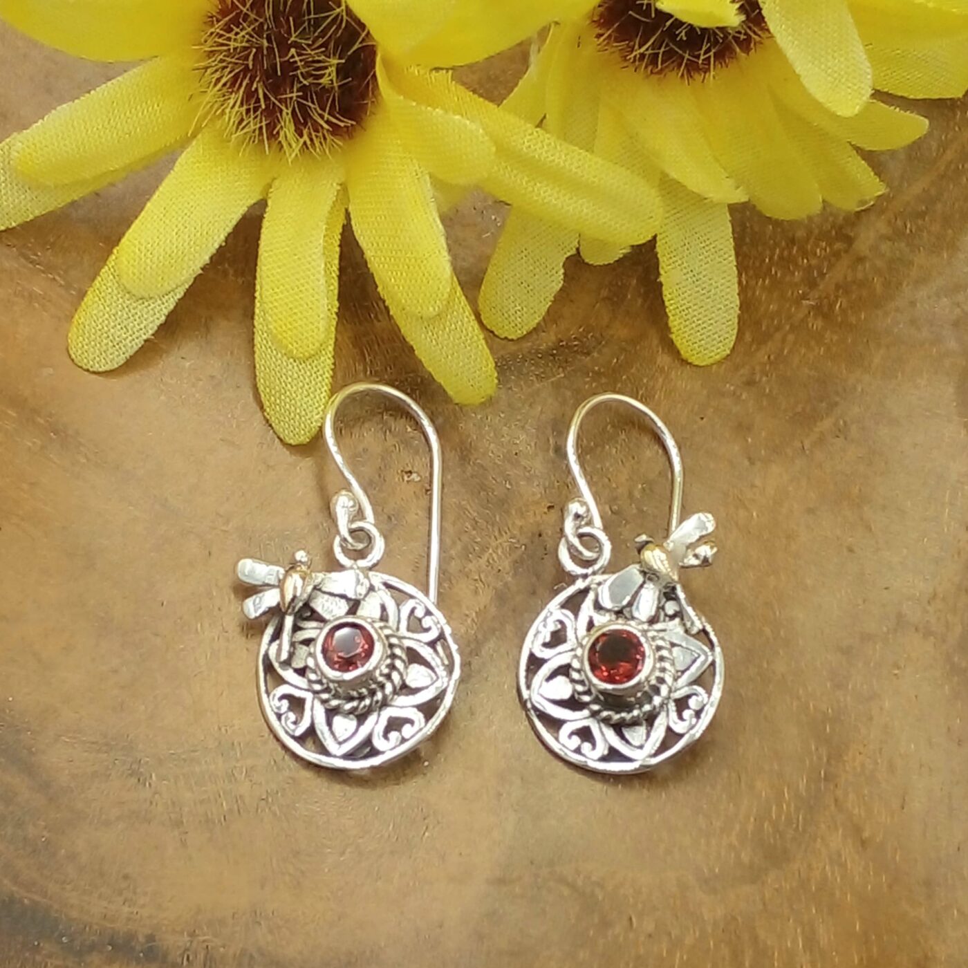 Bali Silver Gemstone Earrings E1735GRTW165