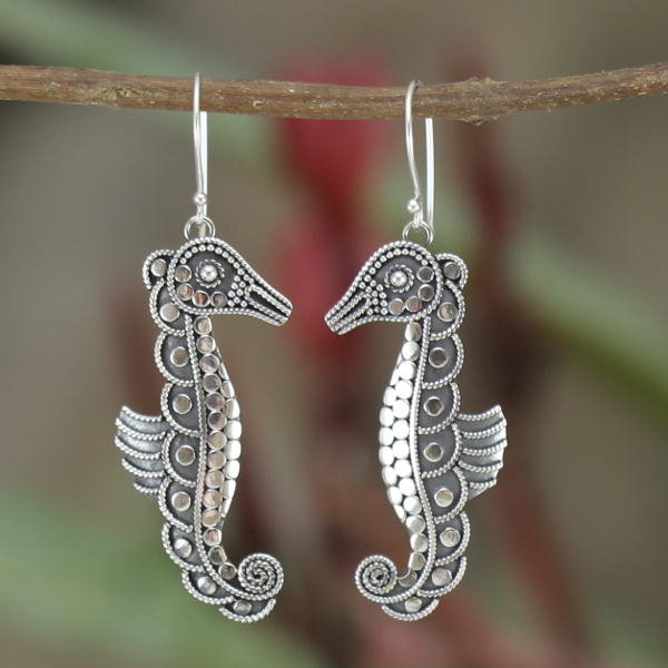 Bun Seahorse Silver Earrings Bali