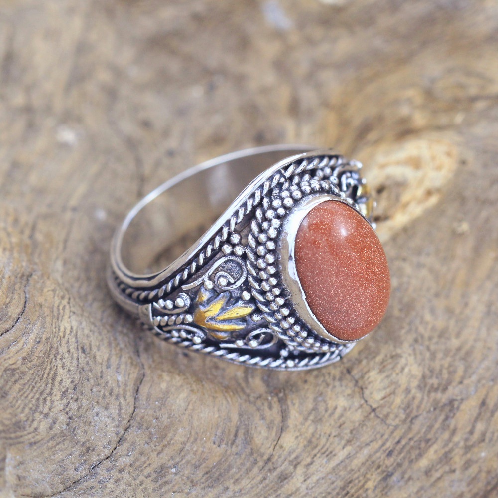 Bali Silver Sandstone Gold Ring