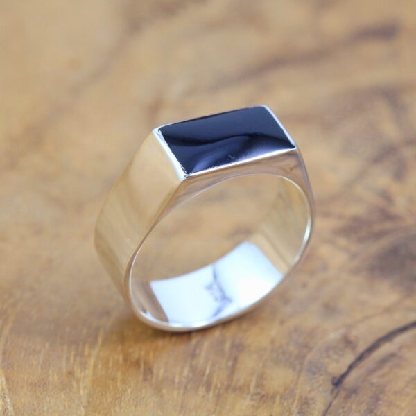 Plain Black Resin Ring Silver Bali