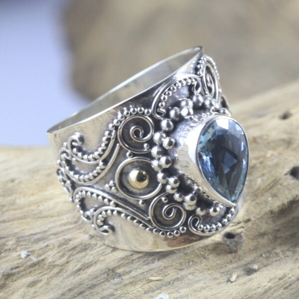 Bali Artisan Silver Gemstone Gold Ring R325AMYW225