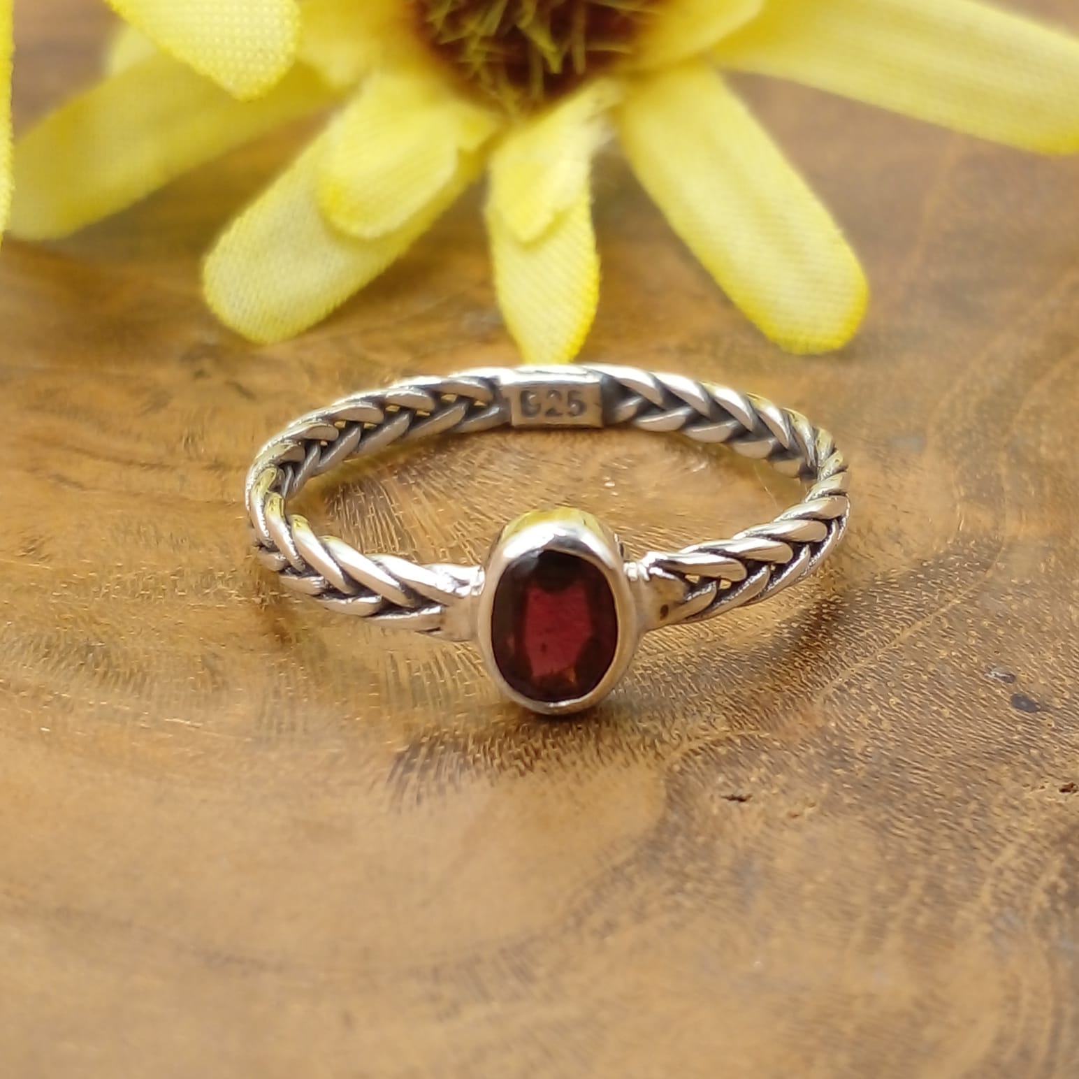 Bali Artisan Silver Gemstone Ring R632AMYW75 - Image 1