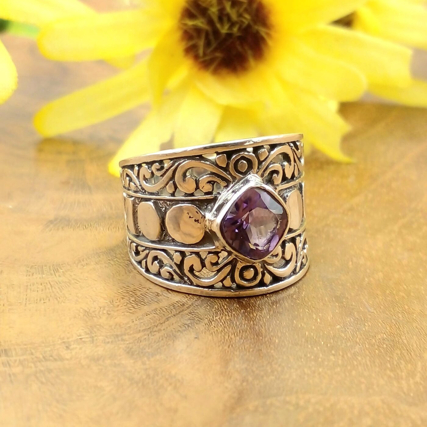 Bali Silver Gemstone Ring R641AMYW155