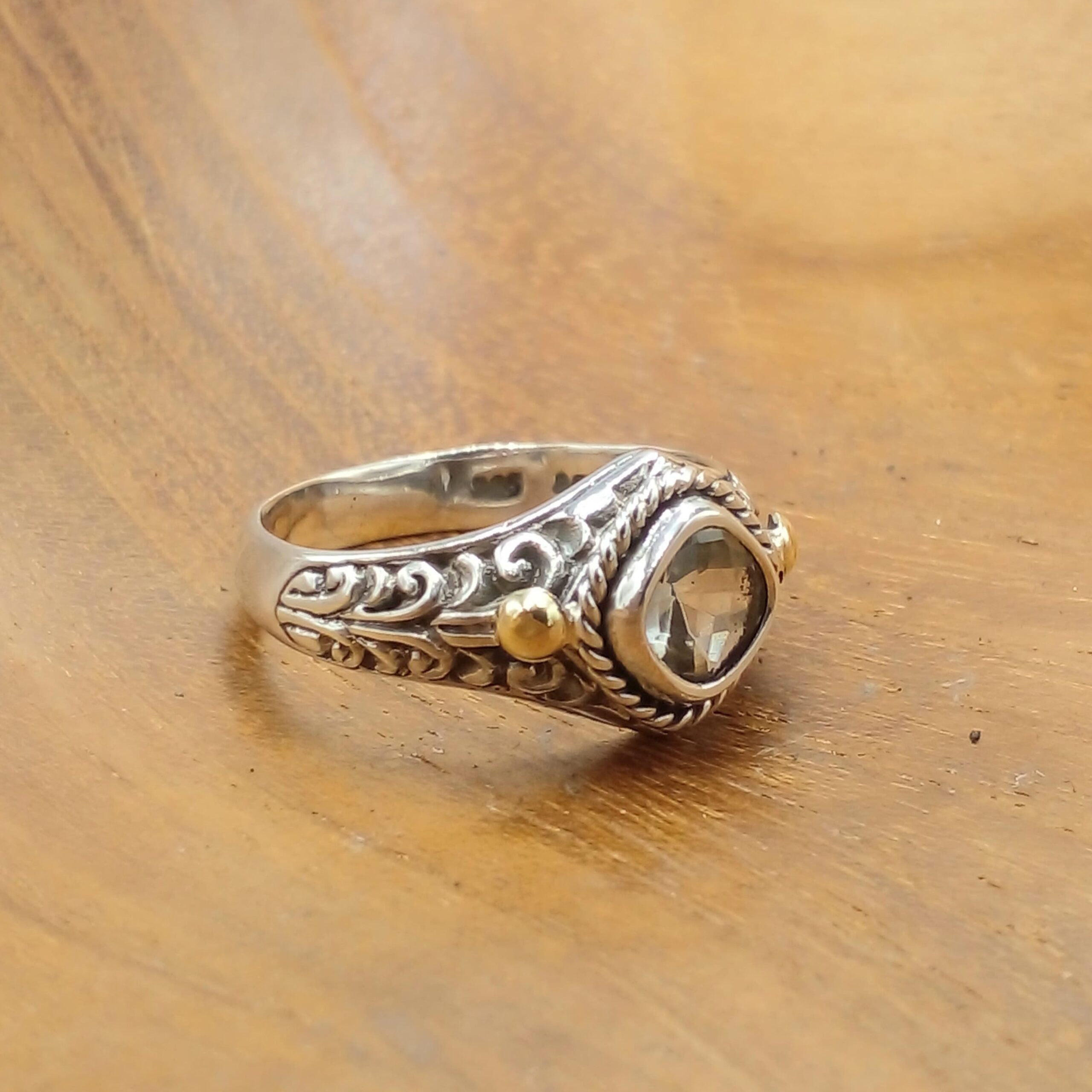 Traditional Bali Silver Gold Gemstone Ring R670GRQW155 - Image 3