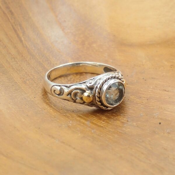 Sterling Silver Bali Ring With Gold And Gem R671TQSW155