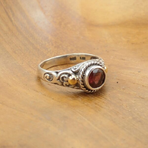 Sterling Silver Bali Ring With Gold And Gem R671TQSW155 - Image 3
