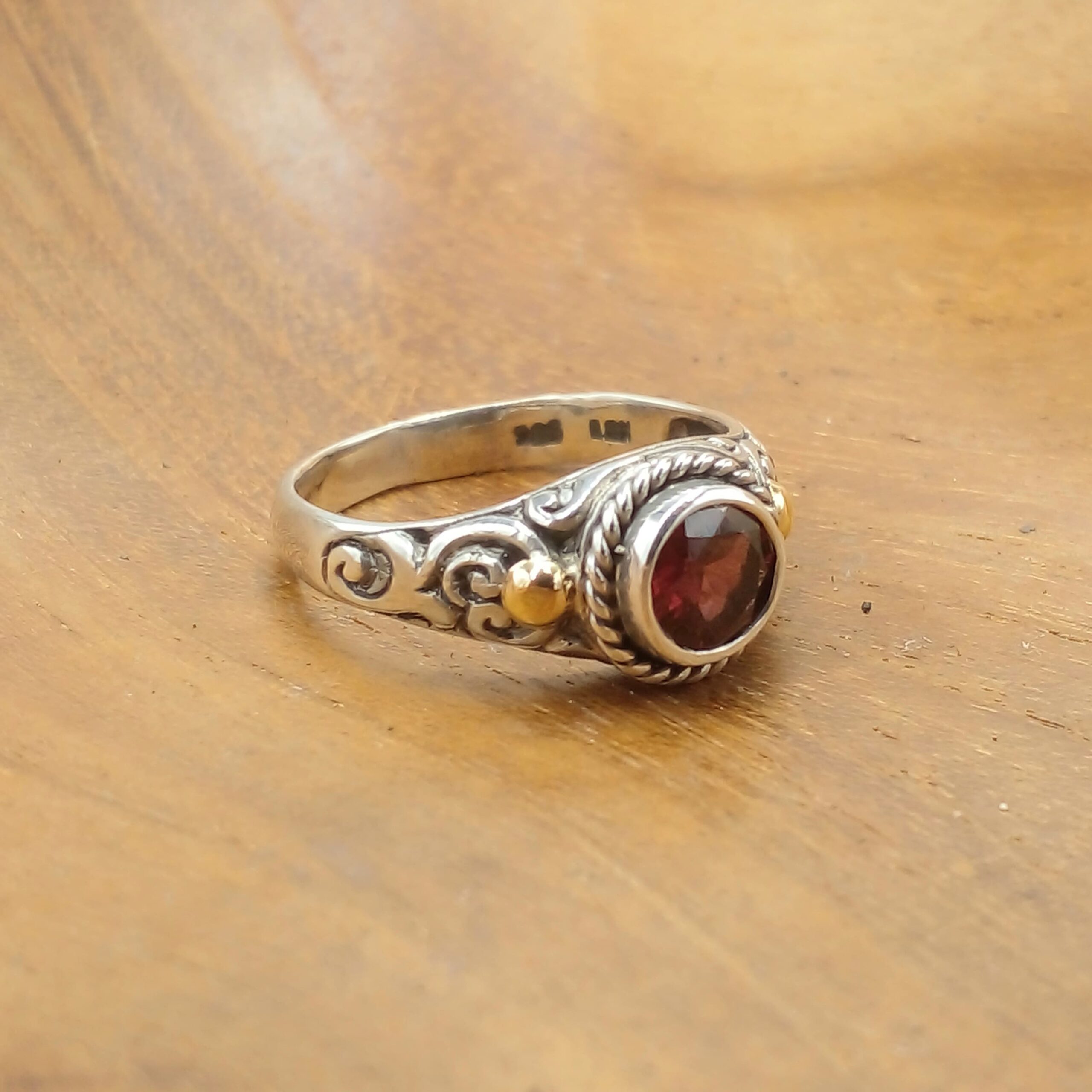 Sterling Silver Bali Ring With Gold And Gem R671TQSW155 - Image 3
