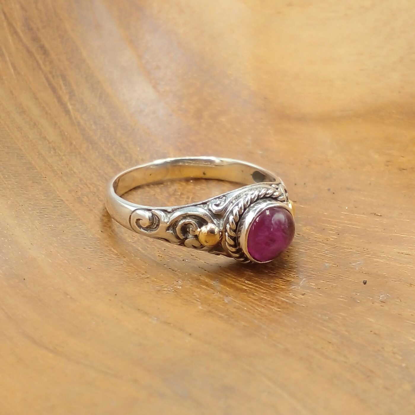 Sterling Silver Bali Ring With Gold And Gem R671TQSW155
