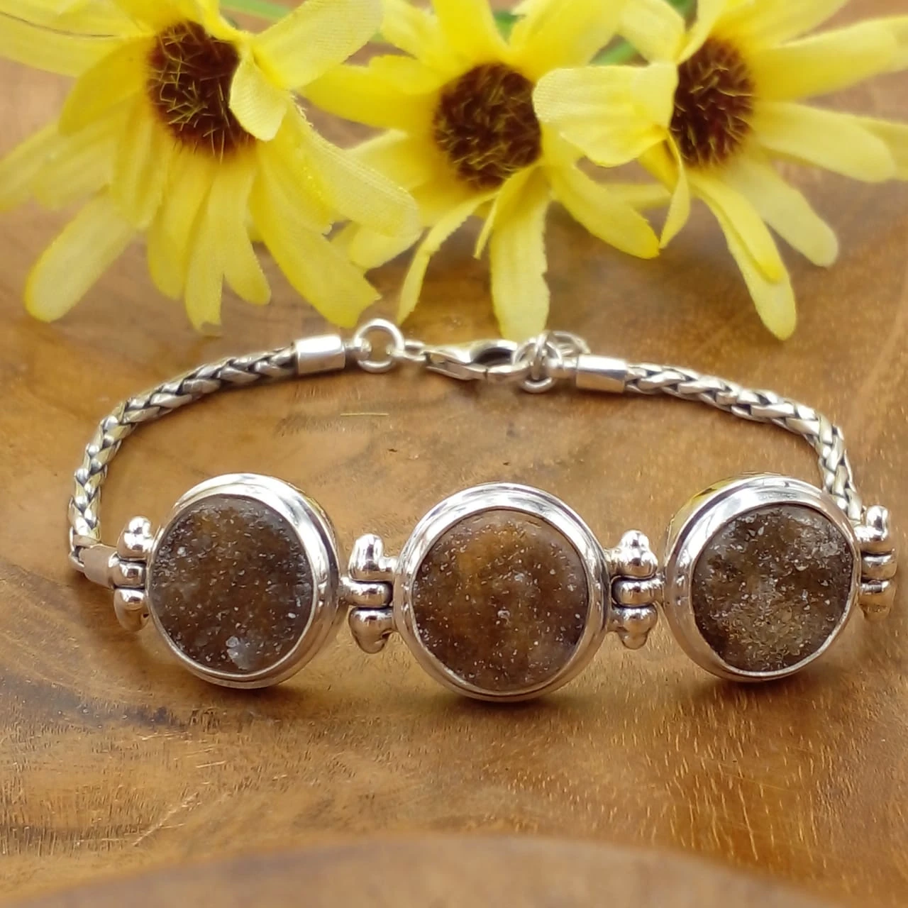 Silver Chain Bracelet With Druzy Gems B660BK-W771