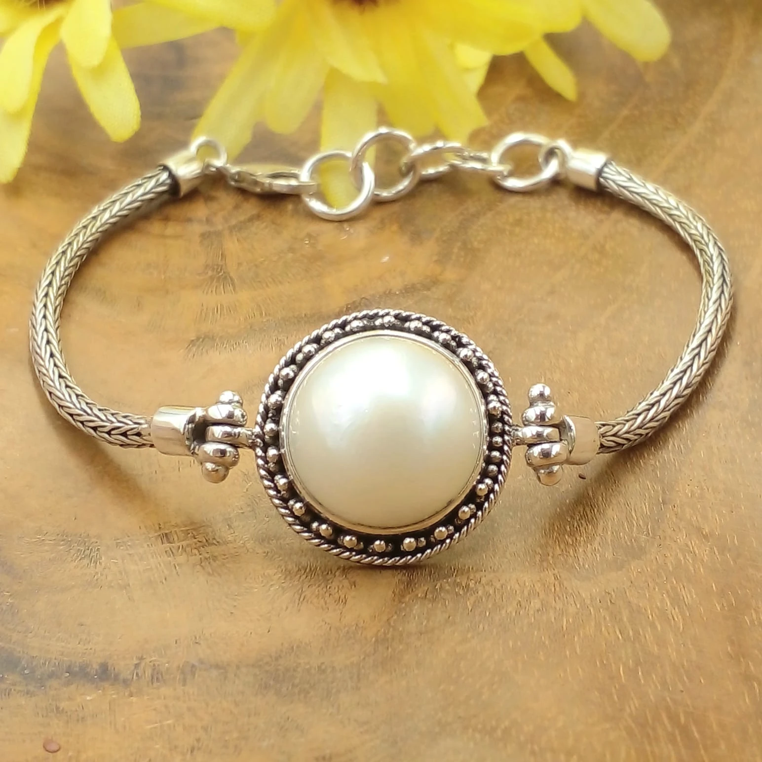 Mabe Pearl Silver Chain Bracelet B663MWTW771