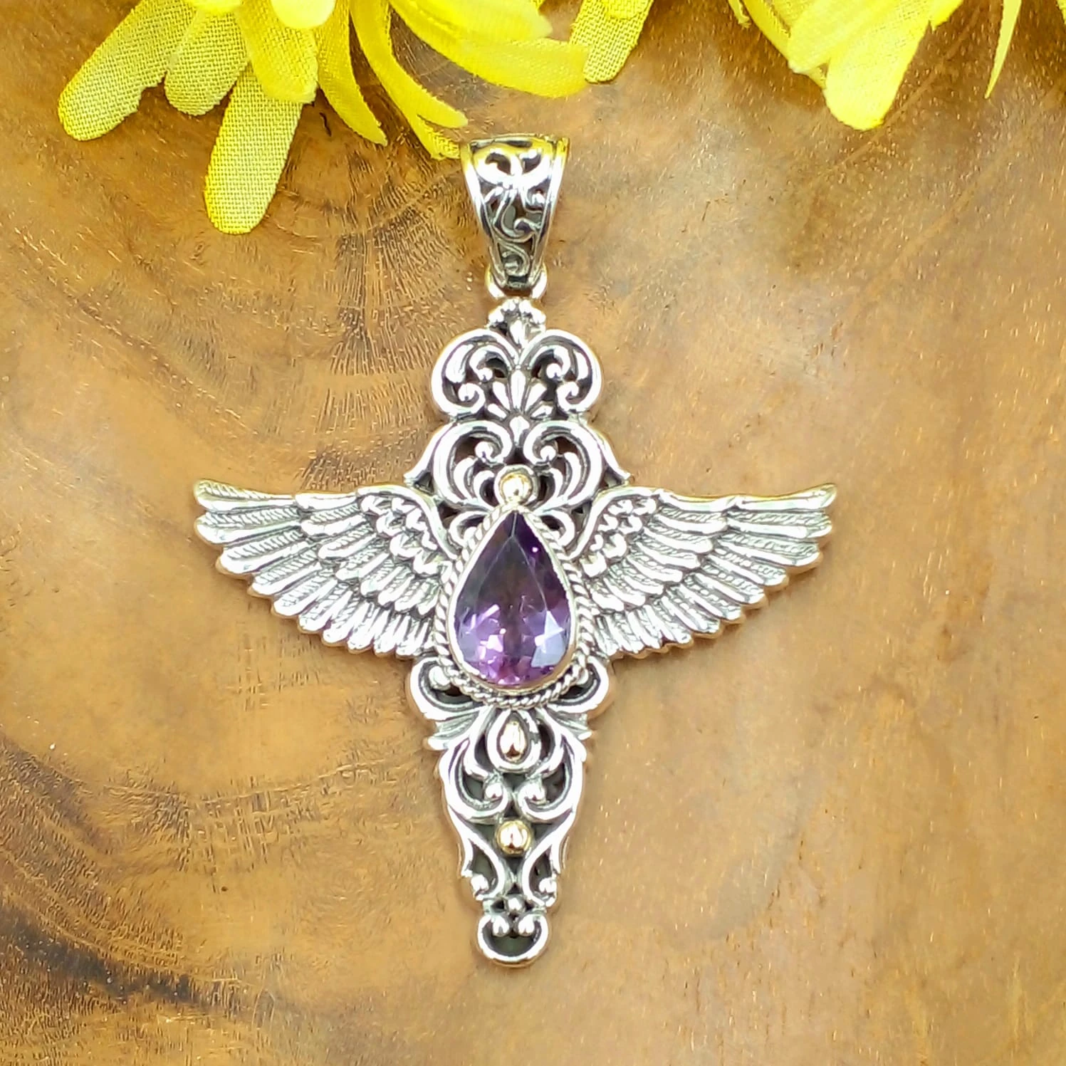 Silver Wing Pendant With Gems P836AMYW877