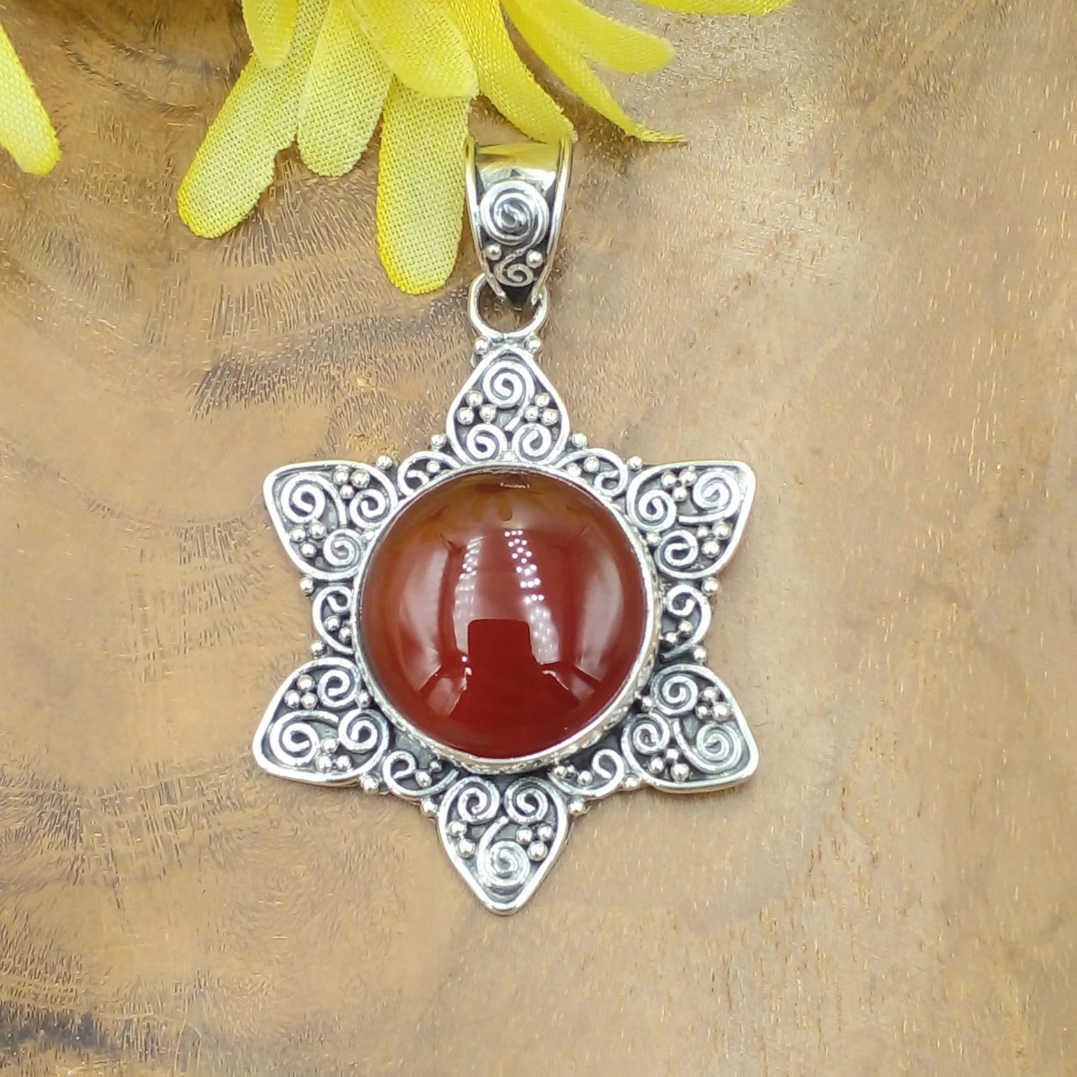 Balinese Silver Pendant with Gems P839C-W378