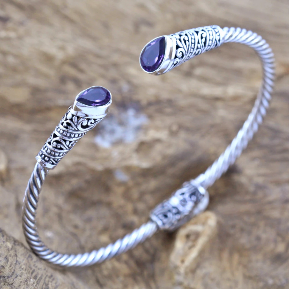 Silver Cable Bracelet With Gems B395AMYW641