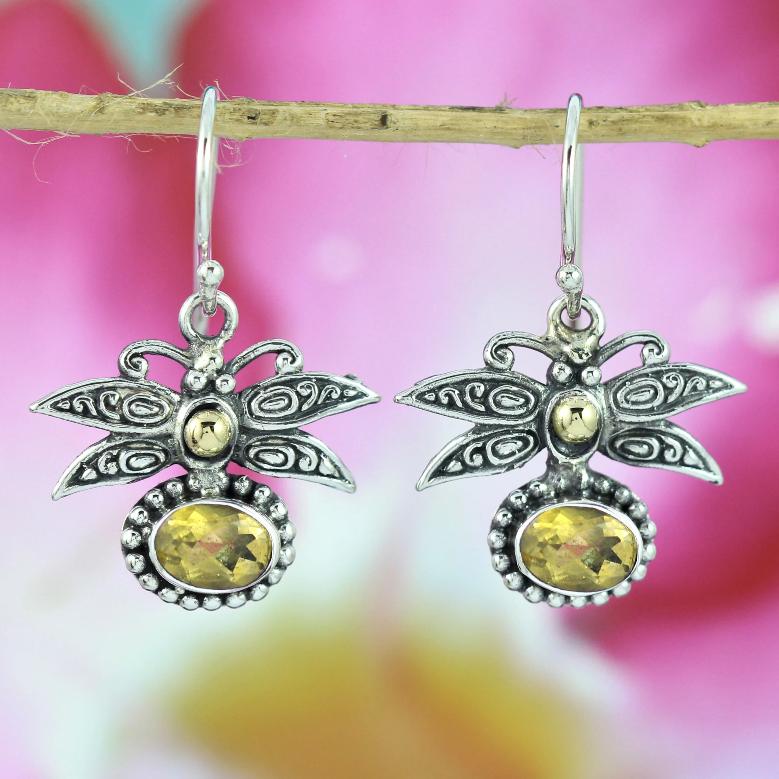 Ethnic Dragonfly 925 Silver Earrings with Stones E1270AMYW323