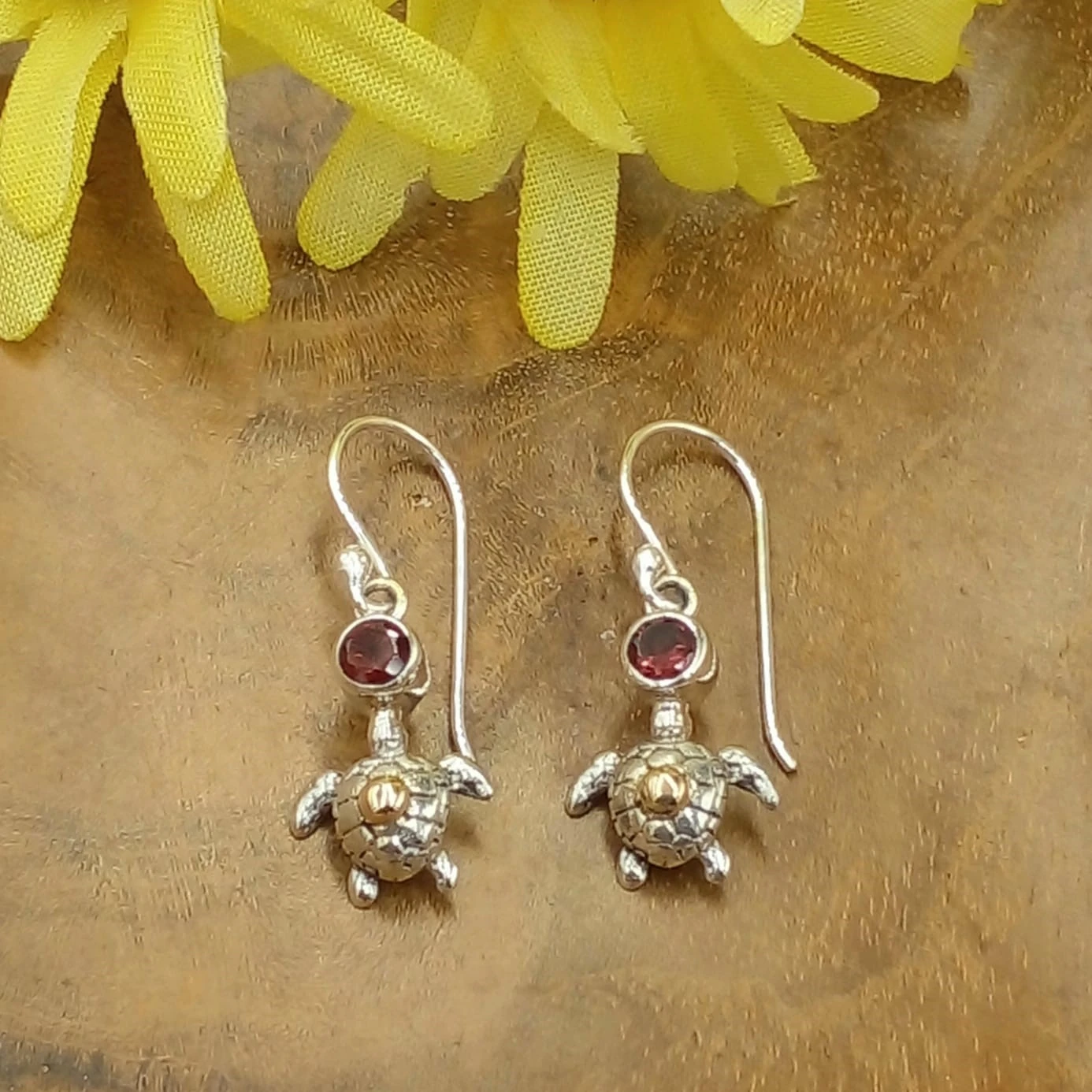925 Sterling Silver Turtle Earrings with Stones & Gold Accents E1737BTZ-W310