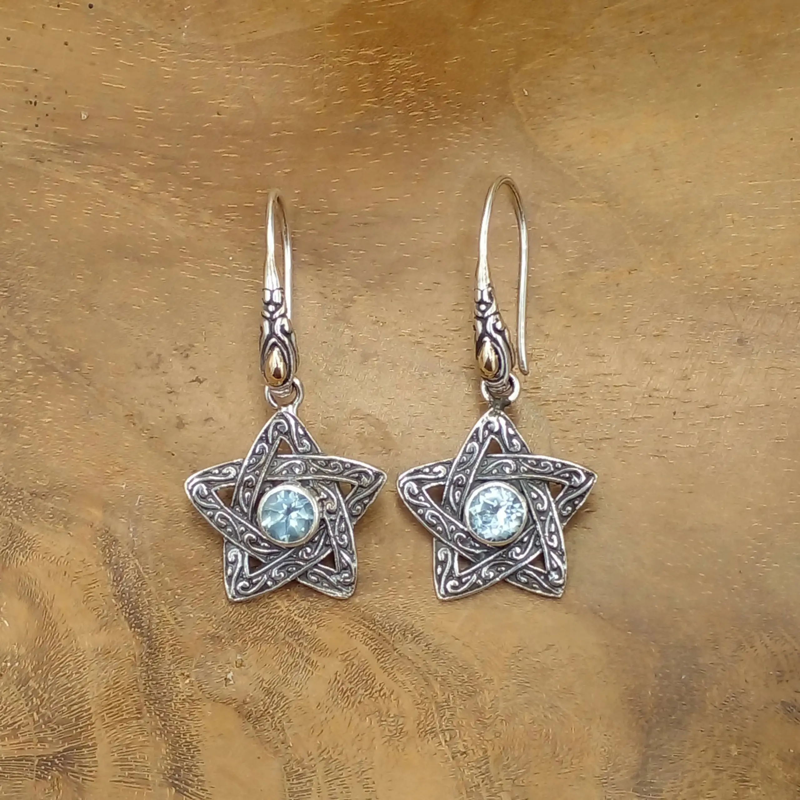 Balinese Silver Earrings With Gems E1757BTZW332