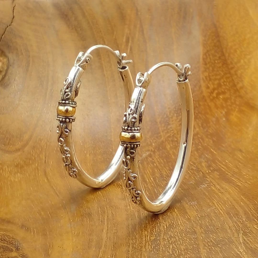 Silver Oval Earrings With Gold E1775W351