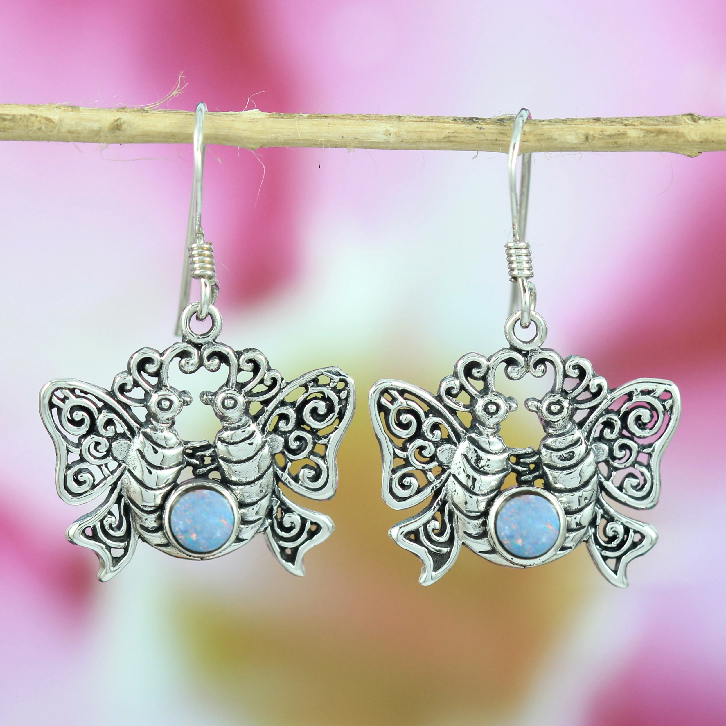 Sterling Silver Blue Opal Butterfly Earrings E383OPLW220