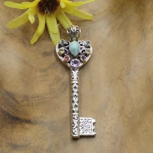 925 Sterling Silver Key Pendant with 18K Gold Accents P869BGW831