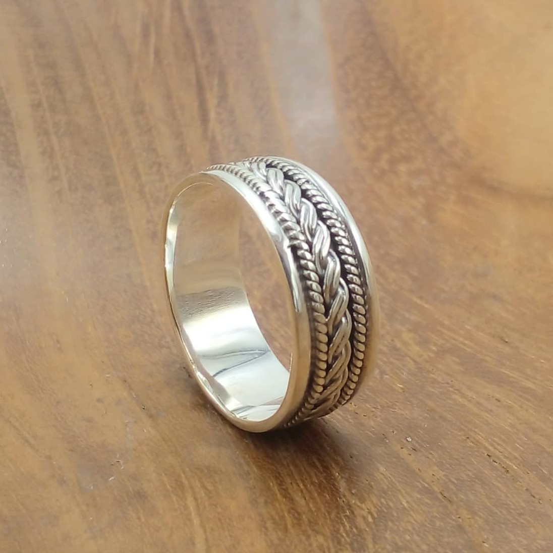 Authentic 925 Balinese Silver Ring with Ethnic Braided Motif R706W250