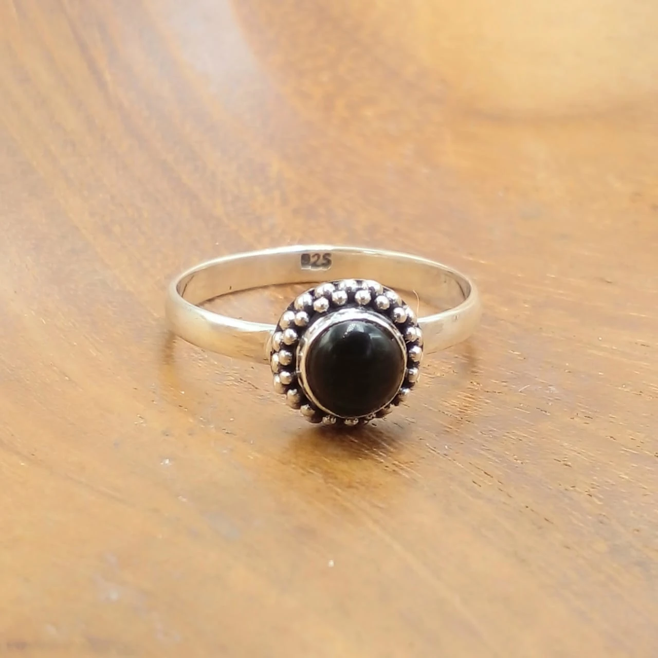 Black Onyx Gemstone Silver Ring With Balinese Jawan R763RD-W165