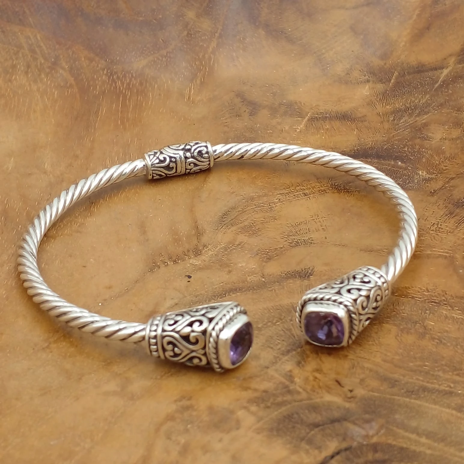 Women's 925 Sterling Silver Cable Cuff Bracelet with Gemstone B393AMYW803
