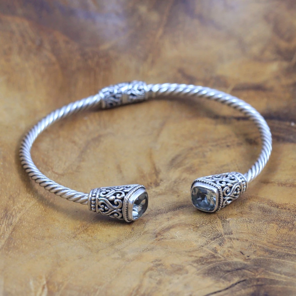 Women's 925 Sterling Silver Cable Cuff Bracelet with Gemstone B393AMYW803