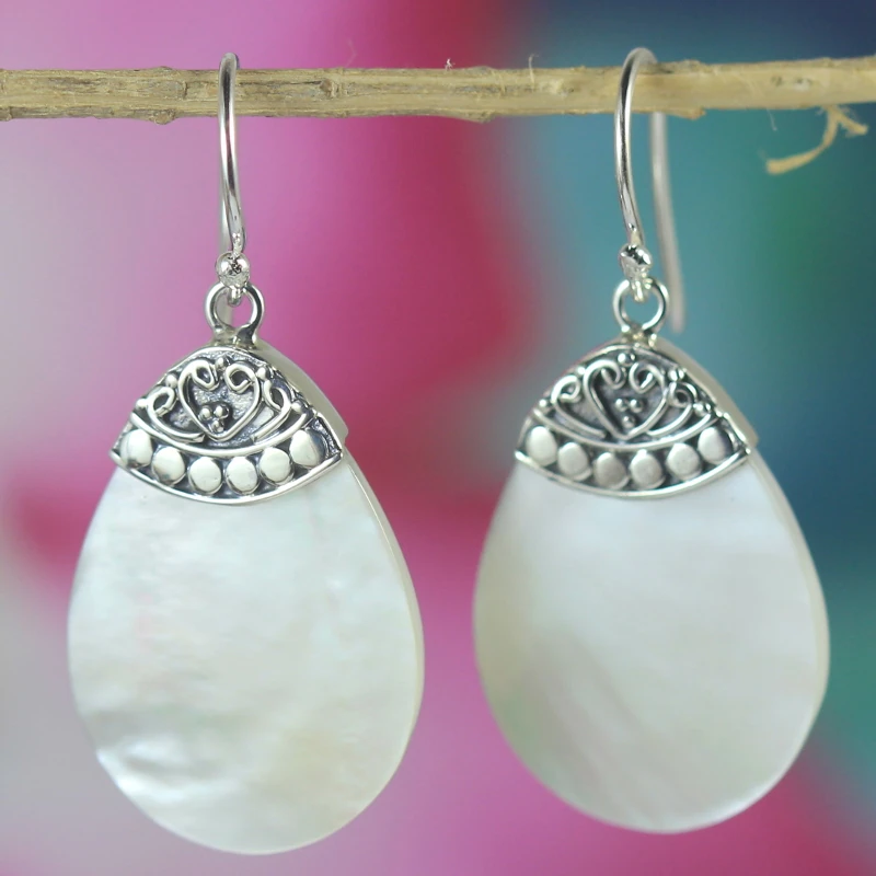 Natural Abalone Shell Water Drop Silver Pendant Earrings E1052ABLW135
