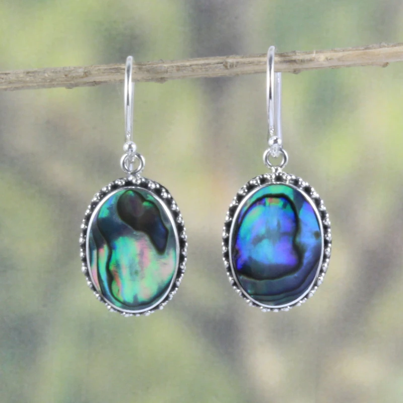 Natural Abalone Shell Oval Silver Earrings E1855ABLW215