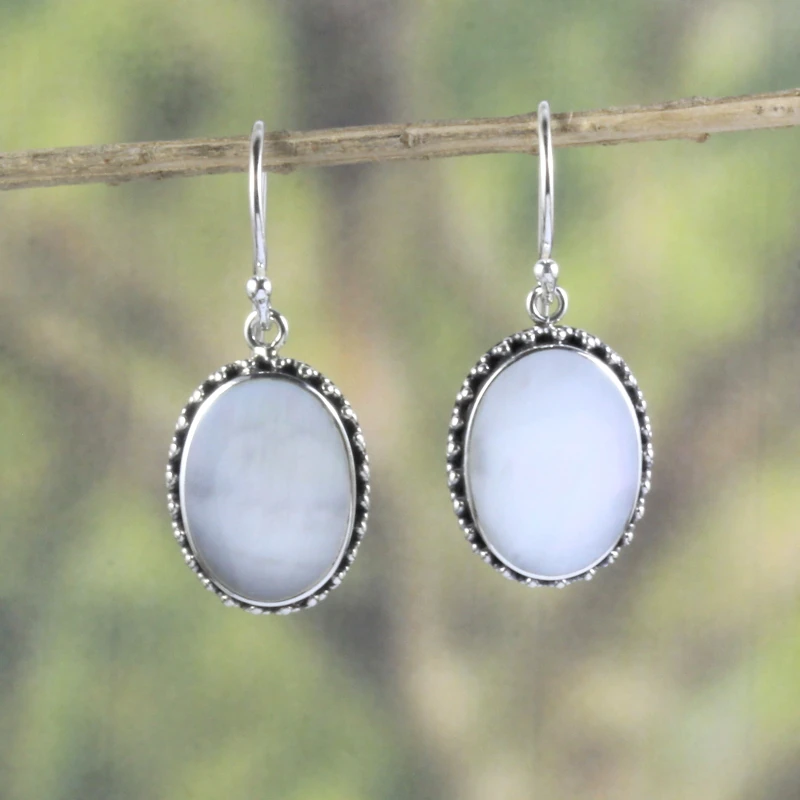 Natural Abalone Shell Oval Silver Earrings E1855ABLW215