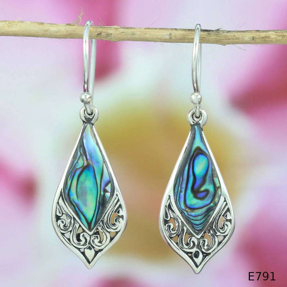 Balinese Silver 925 Teardrop Hanging Earrings Abalone Shell E791ABLW220