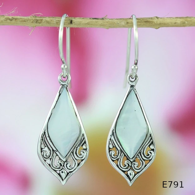 Balinese Silver 925 Teardrop Hanging Earrings Abalone Shell E791ABLW220